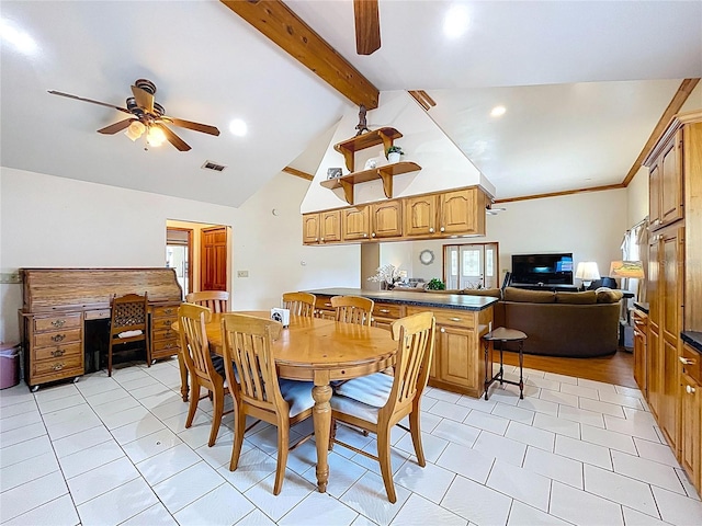 13341 Hexam Rd, Weeki Wachee, FL 34613 - dining area with ceiling fan, light tile patterned floors, and recessed lighting