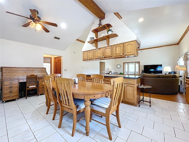 13341 Hexam Rd, Weeki Wachee, FL 34613 - dining area with ceiling fan, light tile patterned flooring, and recessed lighting