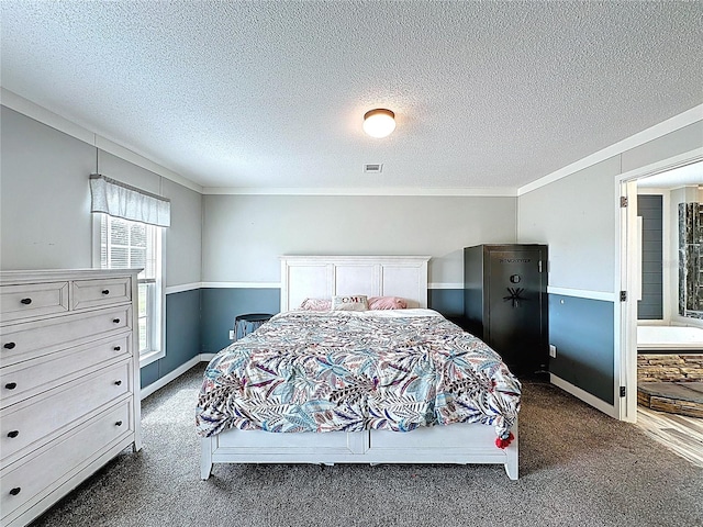 8851 C 469, Center Hill, FL 33514 - bedroom with crown molding, dark carpet, and a textured ceiling