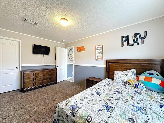 8851 C 469, Center Hill, FL 33514 - bedroom with carpet flooring, a textured ceiling, and ornamental molding