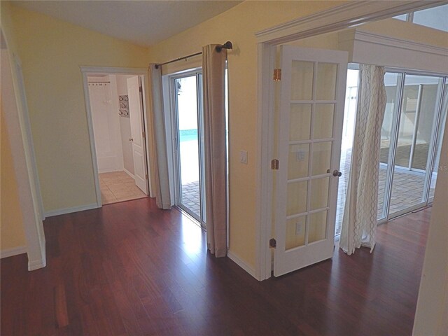 5815 Heronview Crescent Dr, Lithia, FL 33547 - corridor with wood finished floors, baseboards, healthy amount of natural light, and vaulted ceiling