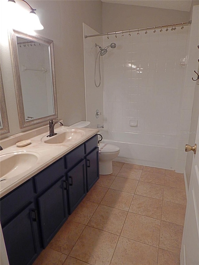 5815 Heronview Crescent Dr, Lithia, FL 33547 - bathroom with  shower combination, double vanity, toilet, and tile patterned floors