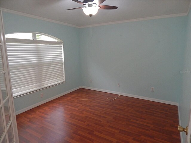 5815 Heronview Crescent Dr, Lithia, FL 33547 - empty room with a ceiling fan, wood finished floors, crown molding, and baseboards
