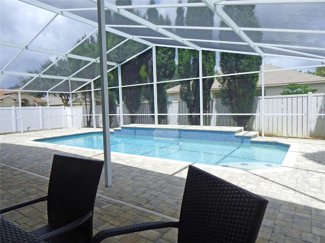 5815 Heronview Crescent Dr, Lithia, FL 33547 - view of swimming pool featuring a fenced backyard, a patio area, and glass enclosure