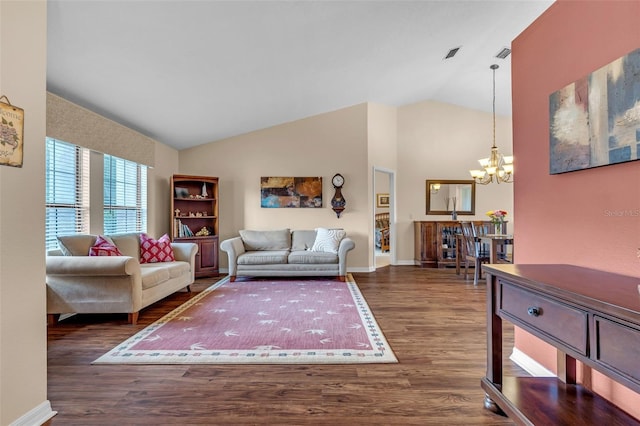 2921 SE 38th Pl, Ocala, FL 34480 - living area with a chandelier, wood finished floors, and high vaulted ceiling