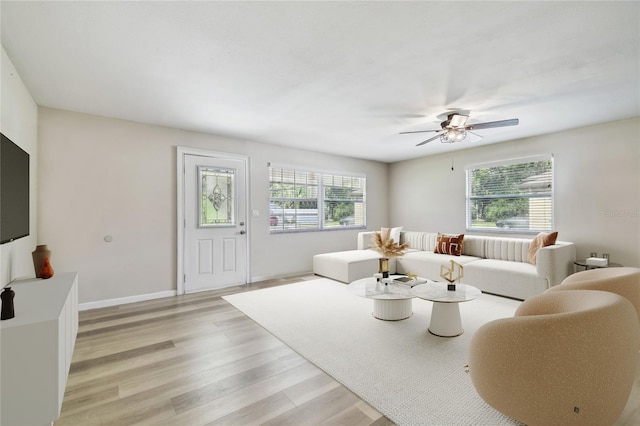 205 W 122nd Ave, Tampa, FL 33612 - living area featuring plenty of natural light, light wood-style floors, ceiling fan, and baseboards
