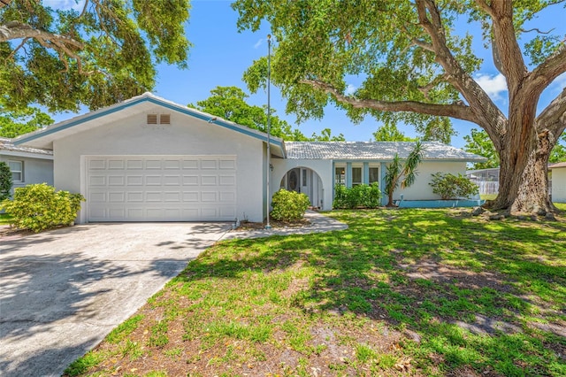 1211 Stony Brook Ln, Dunedin, FL 34698 - single story home with a garage, stucco siding, driveway, and a front lawn