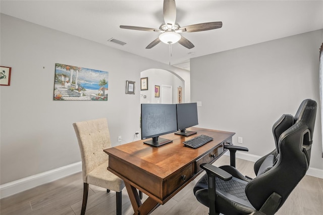 6741 51st Way N, Pinellas Park, FL 33781 - office with ceiling fan, baseboards, and light wood-type flooring