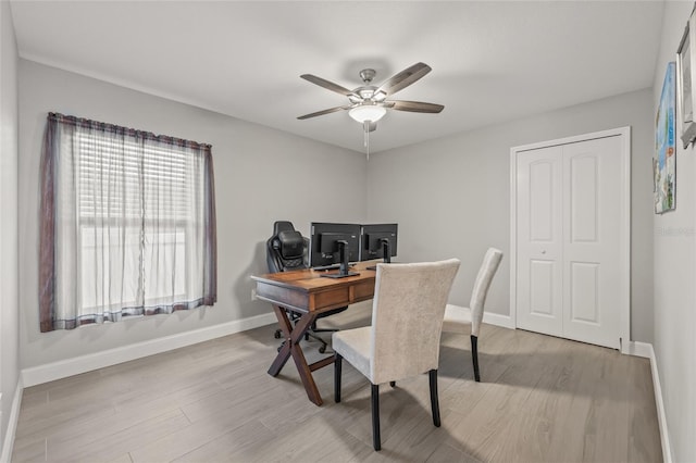 6741 51st Way N, Pinellas Park, FL 33781 - office with baseboards, ceiling fan, and light wood-type flooring