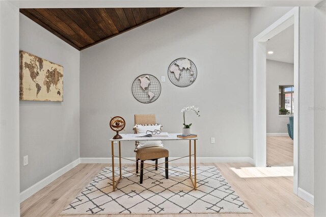 4012 Marine Pkwy, New Port Richey, FL 34652 - office featuring light wood-style flooring, baseboards, wood ceiling, vaulted ceiling, and recessed lighting
