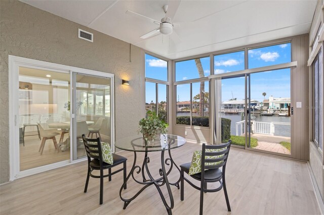 4012 Marine Pkwy, New Port Richey, FL 34652 - sunroom / solarium with a water view, wood finished floors, and a textured wall