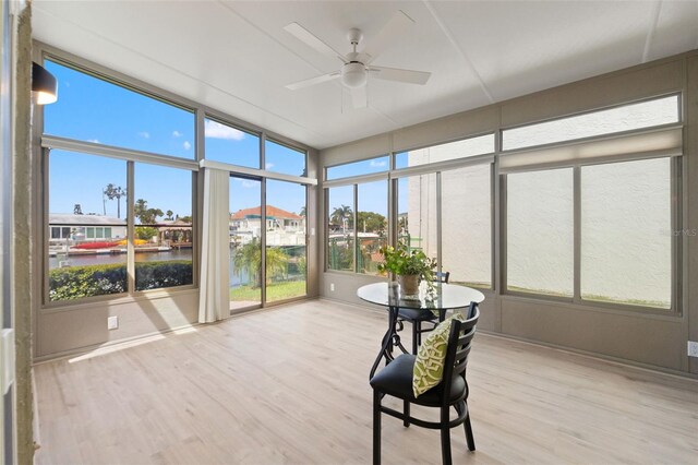 4012 Marine Pkwy, New Port Richey, FL 34652 - sunroom featuring wood finished floors, a water view, and a residential view