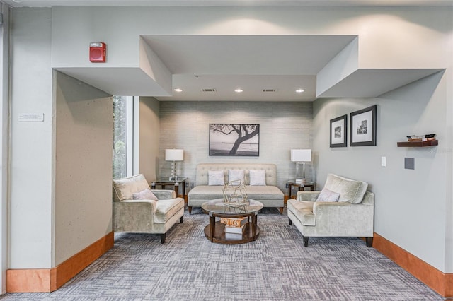 777 N Ashley Dr Unit 1506, Tampa, FL 33602 - living room featuring recessed lighting, baseboards, and carpet flooring