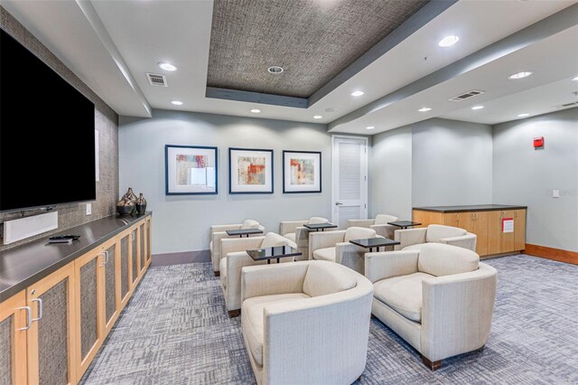 777 N Ashley Dr Unit 1506, Tampa, FL 33602 - cinema with baseboards, carpet flooring, a tray ceiling, and recessed lighting