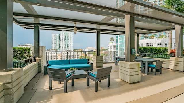 777 N Ashley Dr Unit 1506, Tampa, FL 33602 - view of patio / terrace featuring a city view, an outdoor living space, and outdoor dining space