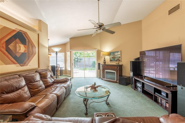 2024 Glen Forge St, Brandon, FL 33511 - living area with lofted ceiling, carpet, and a ceiling fan