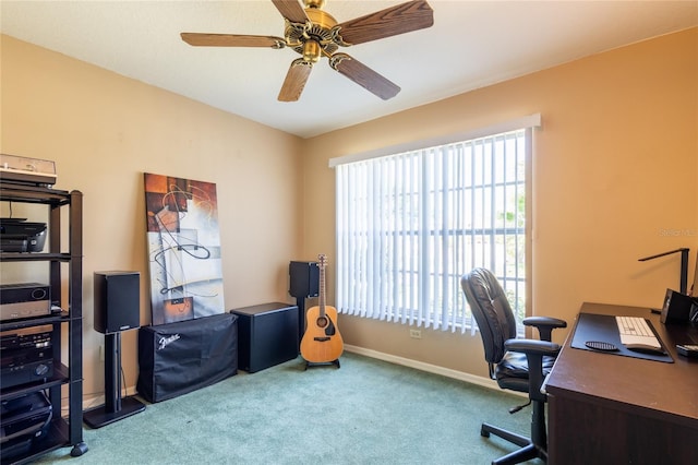 2024 Glen Forge St, Brandon, FL 33511 - carpeted home office featuring ceiling fan and baseboards