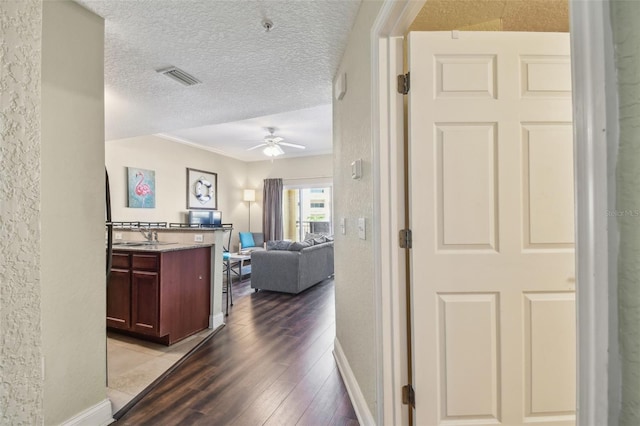 10315 Gulf Blvd Unit 302, Saint Petersburg, FL 33706 - hall with light wood finished floors, ornamental molding, baseboards, a textured ceiling, and a sink
