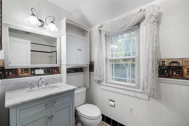 1226 SE 9th Ave, Ocala, FL 34471 - full bathroom with vanity, toilet, lofted ceiling, and a shower