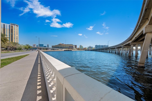 1119 Eau Claire Cir, Tampa, FL 33619 - water view featuring nearby urban area and a notable bridge