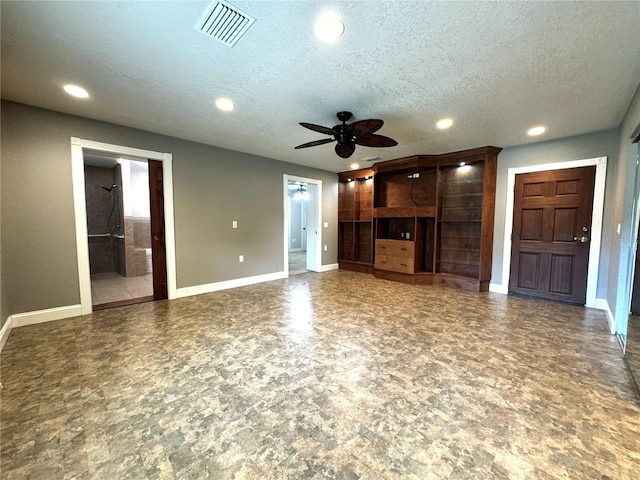 3419 Pearson Rd, Valrico, FL 33596 - unfurnished living room featuring a textured ceiling, a ceiling fan, baseboards, and recessed lighting