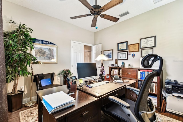 3302 Granite Ridge Loop, Land O Lakes, FL 34638 - office area featuring wood finished floors and ceiling fan