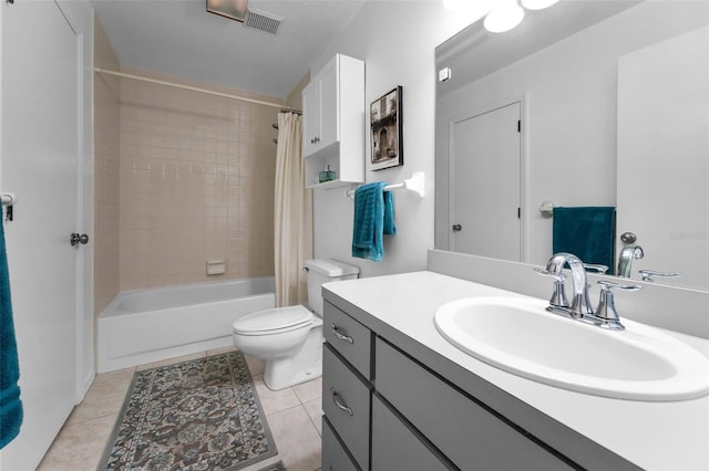 1948 Elaine Dr, Clearwater, FL 33760 - bathroom with vanity, tile patterned flooring, shower / bathtub combination with curtain, and toilet