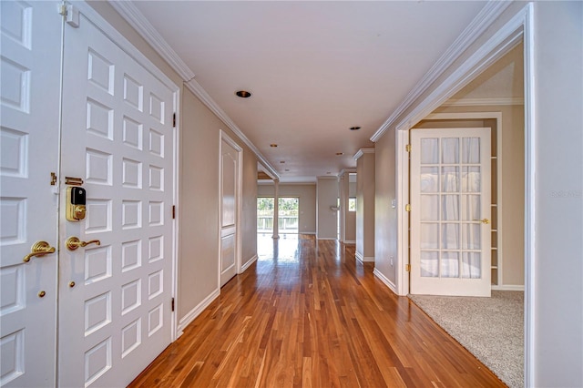 13635 Twin Lakes Ln Unit 13635, Tampa, FL 33618 - hall featuring ornamental molding, hardwood / wood-style flooring, and baseboards
