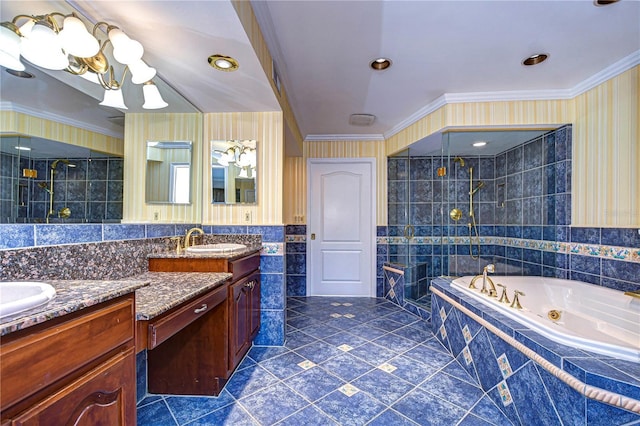 13635 Twin Lakes Ln Unit 13635, Tampa, FL 33618 - full bath featuring tile walls, vanity, a tile shower, a tub with jets, and tile patterned flooring