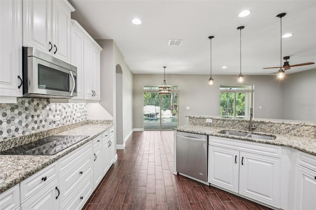 19711 Wellington Manor Blvd, Lutz, FL 33549 - kitchen with appliances with stainless steel finishes, a ceiling fan, plenty of natural light, backsplash, and recessed lighting
