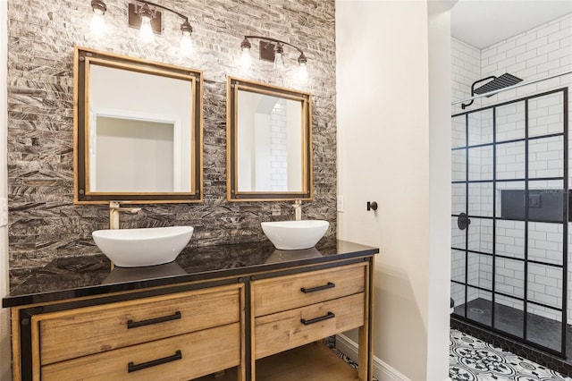 19711 Wellington Manor Blvd, Lutz, FL 33549 - full bath featuring double vanity, a stall shower, and tasteful backsplash