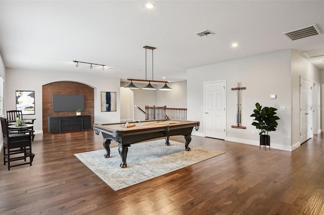 19711 Wellington Manor Blvd, Lutz, FL 33549 - recreation room with billiards table, dark wood-style flooring, recessed lighting, and rail lighting