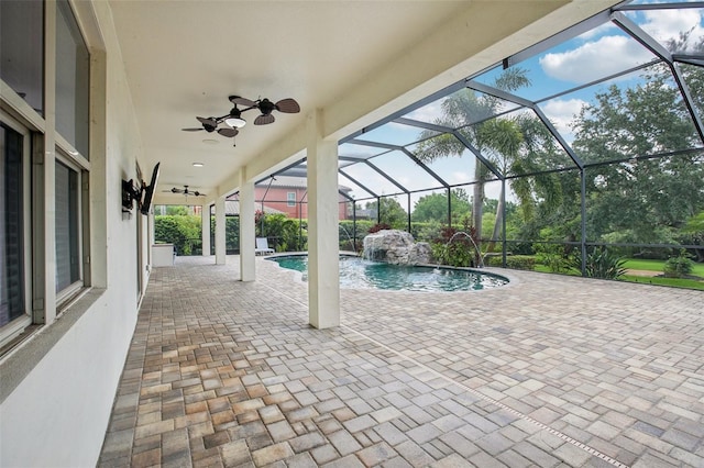 19711 Wellington Manor Blvd, Lutz, FL 33549 - swimming pool featuring ceiling fan, a patio, and a lanai