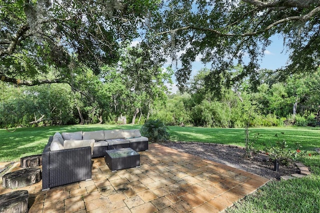 19711 Wellington Manor Blvd, Lutz, FL 33549 - view of patio / terrace with outdoor lounge area and view of wooded area