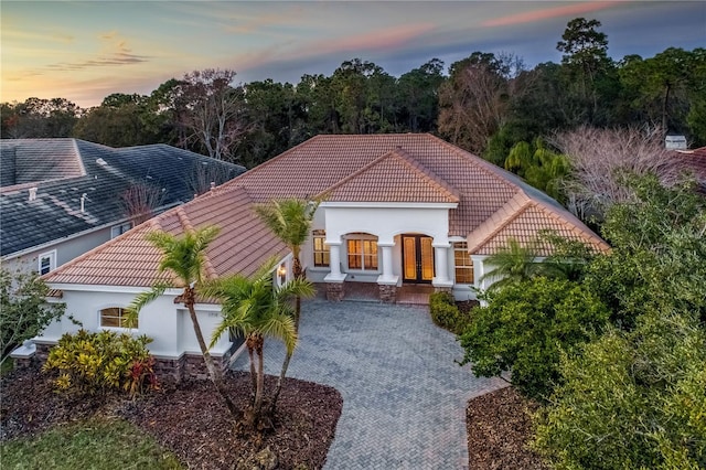 11938 Royce Waterford Cir, Tampa, FL 33626 - view of front facade featuring a tile roof, stucco siding, and driveway