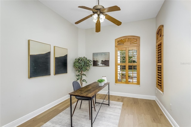 11938 Royce Waterford Cir, Tampa, FL 33626 - office with wood finished floors, a ceiling fan, and baseboards
