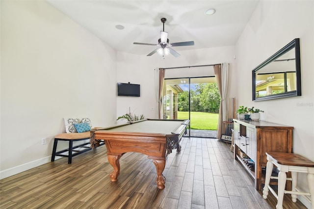4608 Scott Rd, Lutz, FL 33558 - recreation room featuring wood finished floors, ceiling fan, billiards, and baseboards