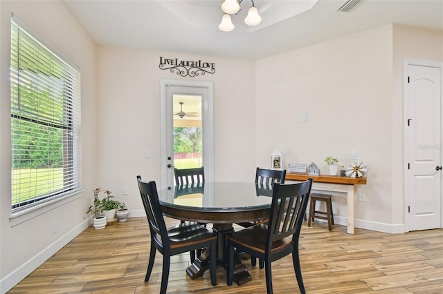 4608 Scott Rd, Lutz, FL 33558 - dining room with plenty of natural light, a chandelier, light wood-style flooring, and baseboards