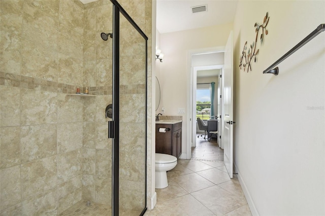 4608 Scott Rd, Lutz, FL 33558 - full bathroom with a stall shower, vanity, tile patterned floors, and toilet