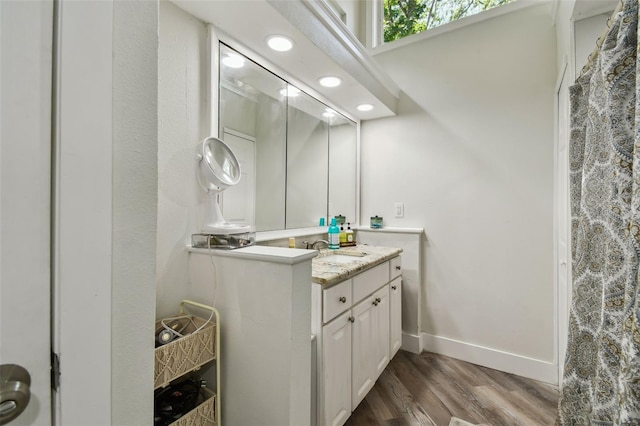 816 9th Ave SW, Largo, FL 33770 - bathroom with vanity, wood finished floors, baseboards, and recessed lighting