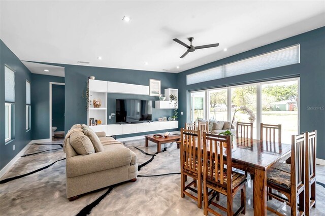 10722 Sumner Rd, Wimauma, FL 33598 - dining room with a ceiling fan, baseboards, concrete floors, and recessed lighting