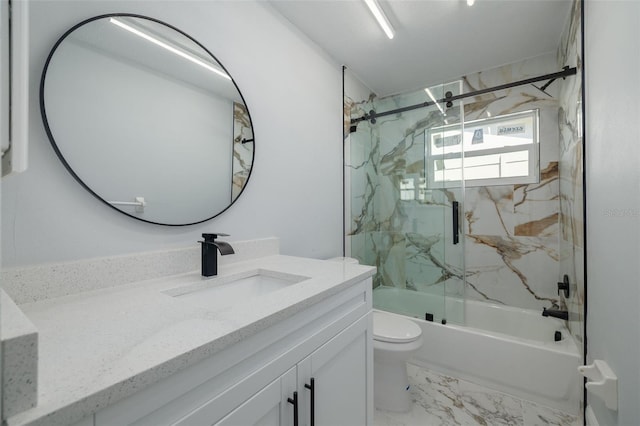 2436 Beacon Groves Blvd, Palm Harbor, FL 34683 - bathroom with toilet, vanity, marble finish flooring, and shower / bath combination with glass door