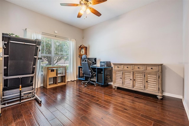 1524 Rhodeswell Ln, Dover, FL 33527 - office area with a ceiling fan, wood finished floors, and baseboards