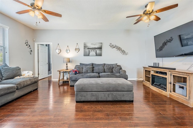 1524 Rhodeswell Ln, Dover, FL 33527 - living room with ceiling fan, wood finished floors, and baseboards