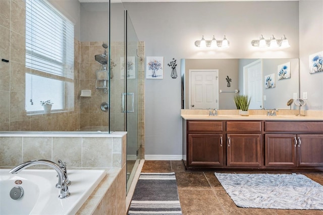 1524 Rhodeswell Ln, Dover, FL 33527 - bathroom featuring a bath, a stall shower, double vanity, and baseboards