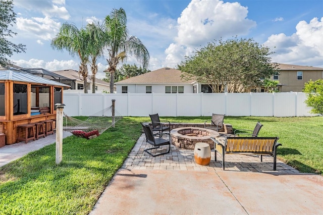 1524 Rhodeswell Ln, Dover, FL 33527 - view of patio with an outdoor fire pit and a gazebo
