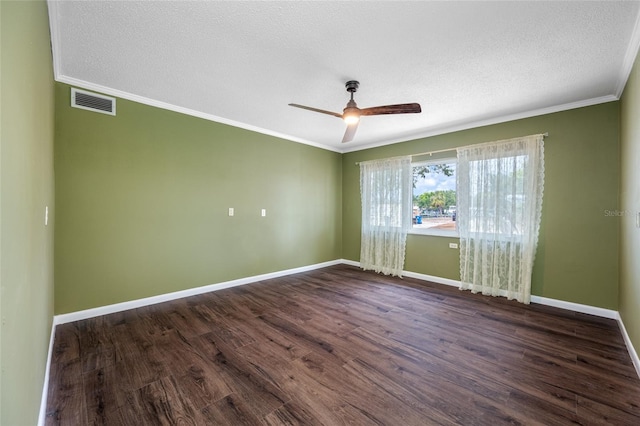 320 Tallahassee Dr NE, Saint Petersburg, FL 33702 - empty room featuring crown molding, dark wood-type flooring, a ceiling fan, a textured ceiling, and baseboards