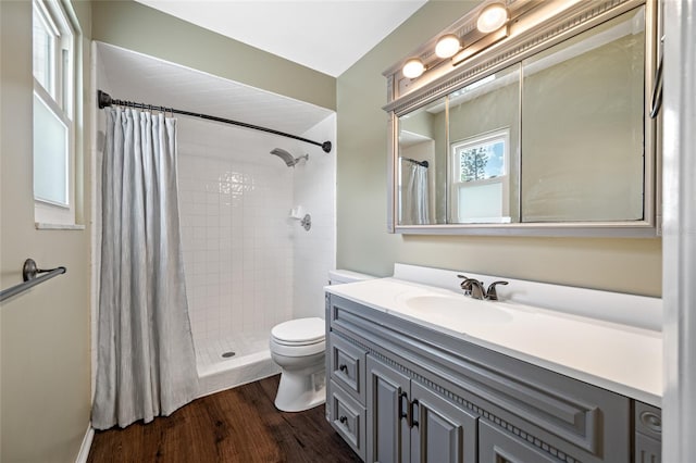 320 Tallahassee Dr NE, Saint Petersburg, FL 33702 - bathroom featuring toilet, vanity, tiled shower, and wood finished floors