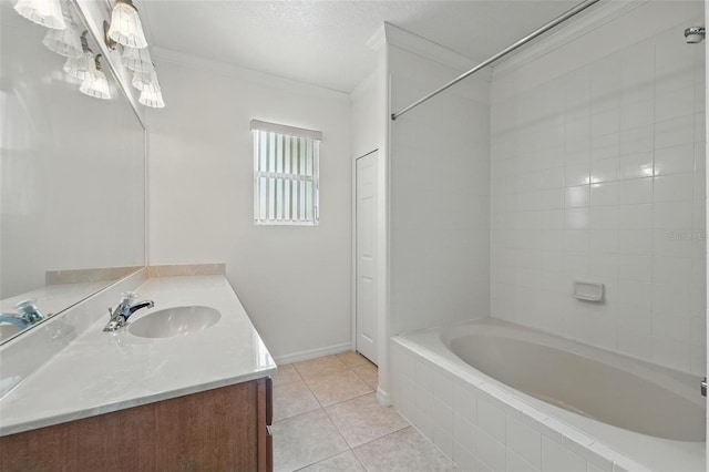 442 Graystone Blvd, Davenport, FL 33837 - full bath featuring vanity, tile patterned floors, crown molding, tiled shower / bath combo, and baseboards