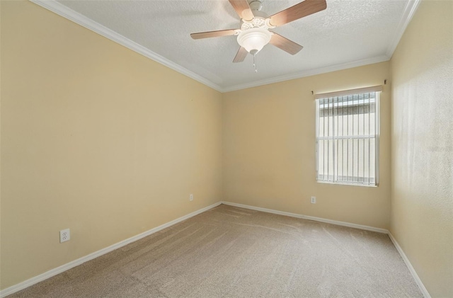 442 Graystone Blvd, Davenport, FL 33837 - spare room featuring a ceiling fan, light carpet, a textured ceiling, baseboards, and crown molding